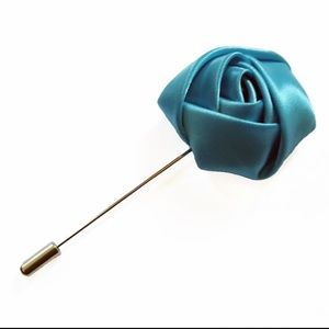 Mens Satin Fabric 3D Rose Lapel Pin Brooch Aqua